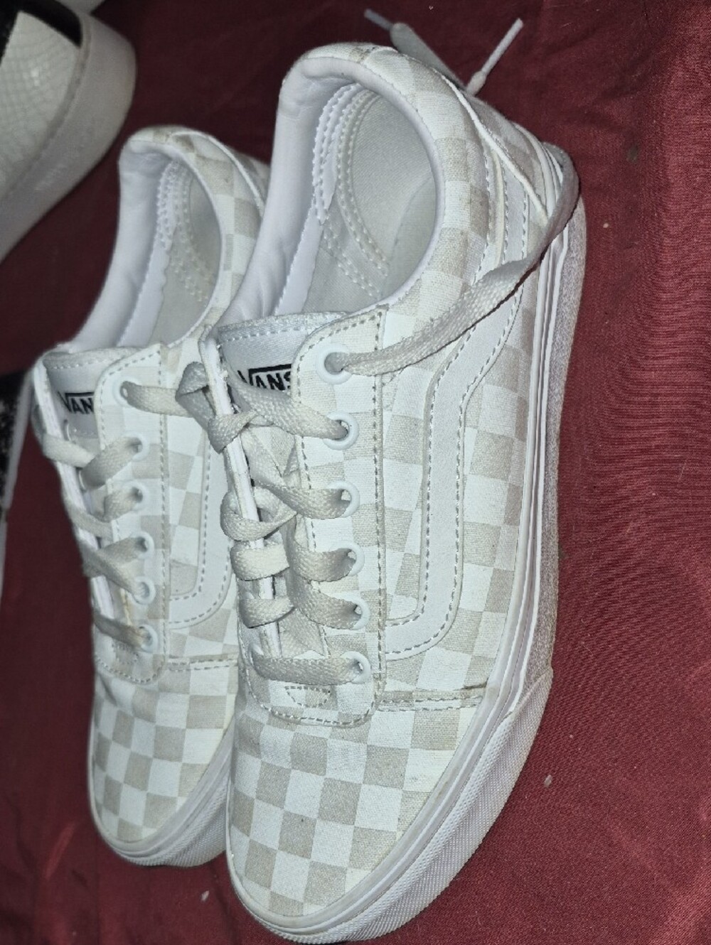 Vans White/Cream Checkerboard Low Top Sneakers - Picture 3 of 11